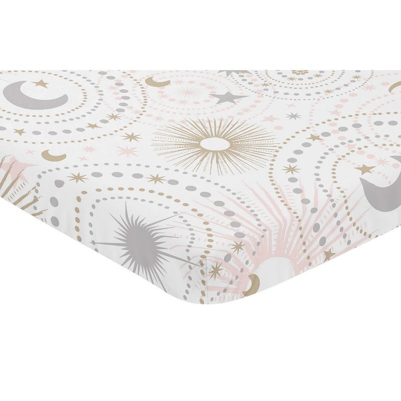 Sweet Jojo Designs Girl Baby Fitted Mini Crib Sheet Celestial Pink Gold and Grey, 3 of 6