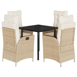 vidaXL Patio Dining Set with Cushions Outdoor Table and Chairs Poly Rattan - 31.5" x 31.5" x 29.1" Without footrest 4 Piece Beige - 1 of 4