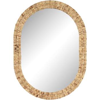 Noble Park Tioga Oval Vanity Wall Mirror Modern Natural Woven Rattan Frame 26 1/2" Wide for Bathroom Bedroom Living Room House Office Home Entryway
