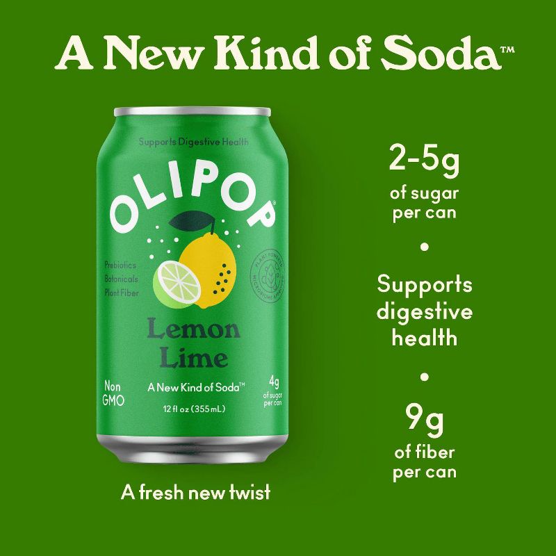 OLIPOP Lemon Lime Prebiotic Soda - 12 fl oz, 3 of 13