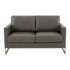 LeisureMod Lincoln Mid-Century Modern Upholstered Faux Leather Loveseat with Gold Frame - 3 of 4