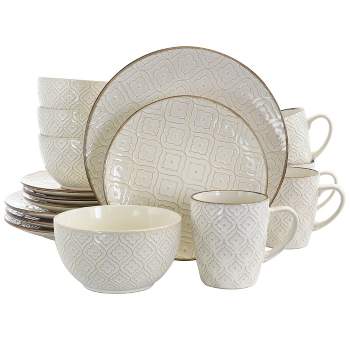 16pc Stoneware Grand Pattern Dinnerware Set White - Elama