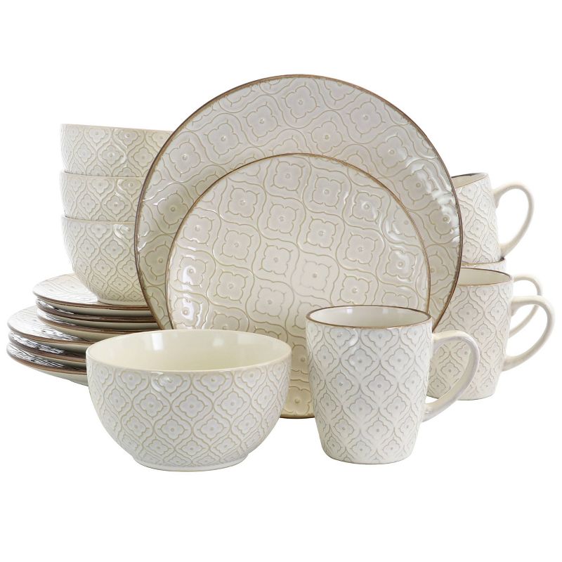 16pc Stoneware Grand Pattern Dinnerware Set White - Elama, 1 of 9