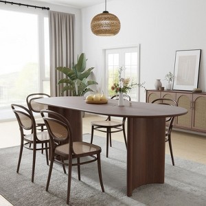 PexFix 67" x 33.5" Solid Wood Oval Dining Table Modern Kitchen Table Farmhouse with Reversible Arched Legs for Living Room Kitchen Home Office Walnut - 1 of 4