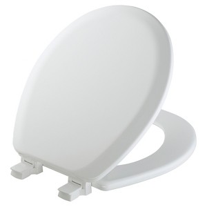 Cameron Never Loosens Round Enameled Wood Toilet Seat with Easy Clean Hinge White - Mayfair by Bemis - 1 of 4