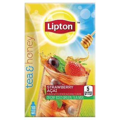 Lipton Tea & Honey Decaf Strawberry Acai Iced Green Tea To-Go Packets 10 ct