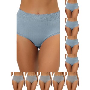 INSPIRE CHIC Women's High Waist Tummy Control Comfortable Lace Trim Ribbed Briefs 10 Packs - 1 of 4