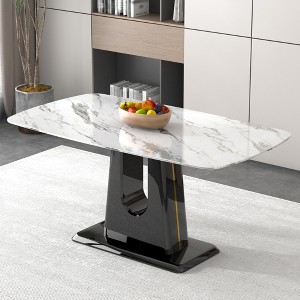FURNIinspire Dining Tables Modern Rectangular Marble Look Table with MDF U Shaped Legs for Dining Room and Living Room, White, 63"*35.4"*30" - 1 of 4