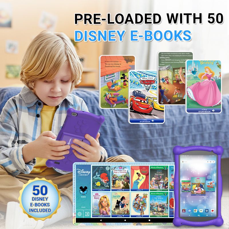 Contixo 7" Android Kids 32GB Tablet (2023 Model), Includes 50+ Disney Storybooks & Stickers, Protective Case with Kickstand & Stylus, 4 of 20