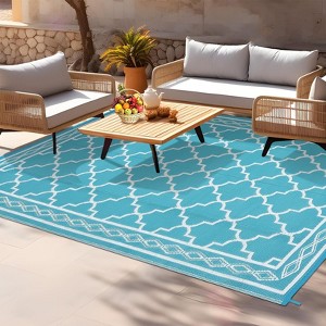 Waterproof Patio Rug Mat Outdoor Carpet Reversible RV Camping Portable Picnic Plastic Straw Rug Outside Area Rug for Balcony Deck Backyard Patio - 1 of 4