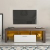 Gulches Brown White TV Stand Entertainment Center Fits TVs up to 55 in with Toughened Glass Shelf Adjustable Feet Brand Hardware 20 Min Quick Assembly - 2 of 4