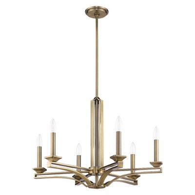 Antique Brass 6-Light Candelabra Chandelier with Adjustable Rods