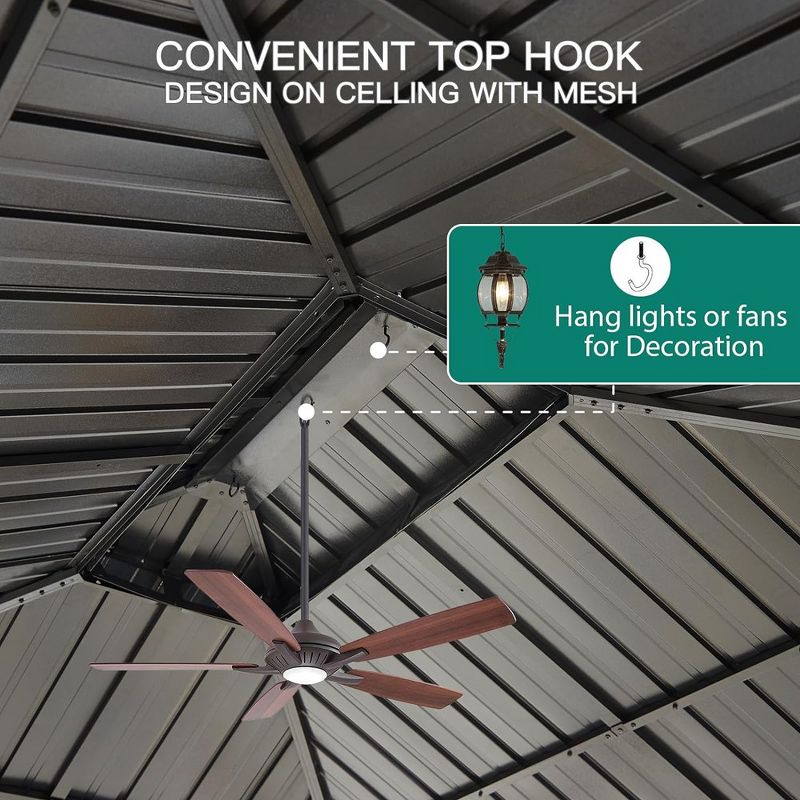 Hardtop Gazebo Double Roof Galvanized Iron Alum with Curtains & Netting, 5 of 7