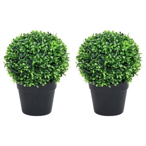 VidaXL Artificial Boxwood Plants 2 pcs with Pots Ball Shaped Green 14.6" - 1 of 4