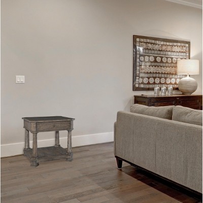 Traditional Gray-Brown Wood and Metal Drawer End Table