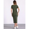 INSPIRE CHIC Women's Square Collar Ribbed Knit Short Sleeve Slit Bodycon Midi Dress - 3 of 4