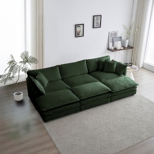6 Seater Sectional Super Soft Sofa U Shaped Sectional Couch with 3 Ottomans 3 Toss Pillows and 2 Arm Pillows Beige Chenille - 1 of 4