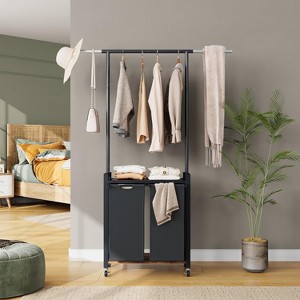 Sorter Hamper with Hanging Rack & Shelf, Rolling Cart with Lockable Wheels, Basket Organizer for Laundry Room Bedroom Bathroom - 1 of 4
