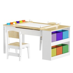 3-in-1 Wooden MDF Kids Table & Chair Set with Storage for Art, Crafts, Reading - 1 of 4