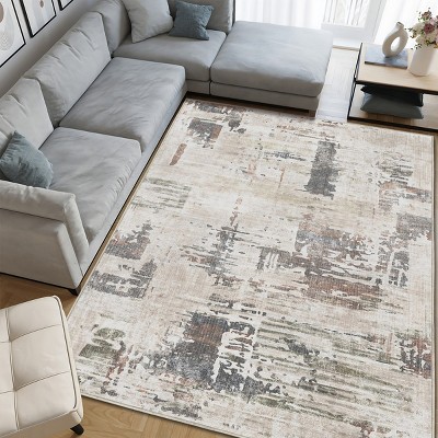 FURNIinspire Floor Mats Modern Abstract Area Rug Carpet Bedroom Rug for Living Room, Machine Washable Home Decor, Beige, 72"*48"