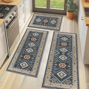 SEVOBAL 3pcs Washable Rugs Area Rugs for Living Room,Ultra Soft Retro Indoor Rugs for Bedroom,Non Slip Kitchen Rug Carpets, Blue, 20"*59"*0.5" - 1 of 4