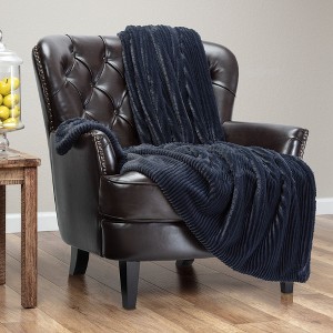 Chanasya Stripe Textured Faux Fur Throw Blanket - 1 of 4