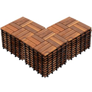 Bliss Outdoors Hardwood 12-Slat Interlocking Wood Deck Tiles, Natural, Set of 30 - 1 of 4