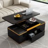 CAVINAS Lift-Top Coffee Table,MDF Foldable Dining Table with 4 Storage Stools,Gold-Edge,Rectangle Center Table for Living Room,Dining Room,Kitchen - 2 of 4