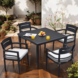 Nicbex 5 PCS Outdoor Dining Sets 1 Aluminum Square Dining Table&4 Barrel Chairs,Patio Conversation Sets with Umbrella Hole for Poolside&Backyard,Black - 1 of 4
