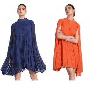 INSPIRE CHIC Women's Loose Flowy Cloak Sleeve Cape Pleated Chiffon Dress 2 Packs - 1 of 4