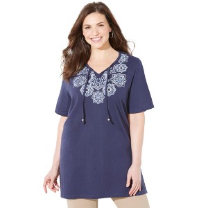 Catherines Women's Plus Size Easy Fit Peasant Tee - 1 of 4