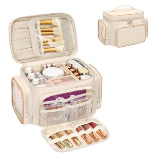 Portable Travel Makeup Bag Organizer With Makeup Brush Compartment and Two Side Pockets - 1 of 4
