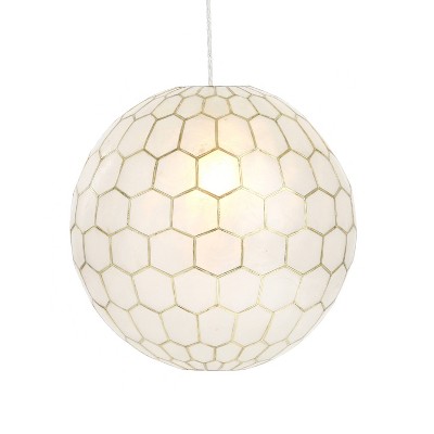 Storied Home Capiz Honeycomb Globe Pendant Light Capiz White Seashells