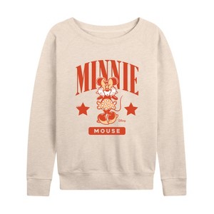 Women's - Disney - Minnie Mouse Collegiate Lightweight French Terry Wide Neck Long Sleeve Shirt - 1 of 4