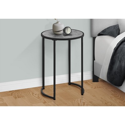 Vynxaria Contemporary Round Accent Table, Grey Laminate, Black Metal, 18.25" L x 18.25" W x 24" H