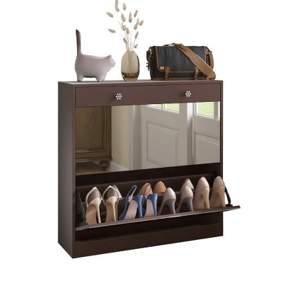 2 Tier Shoe Storage Cabinet With 2 Flip Drawers, Mirrored Narrow Shoes Rack Cabinet With 1 Storage Drawer, Hidden Shoe Storage Organizer For Entryway