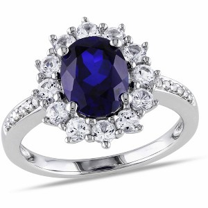 EVERLY JEWELRY | Sterling Silver 0.05 CT Diamond TW And 4 CT TGW Created Blue Sapphire Created White Sapphire Fashion Ring - 1 of 4