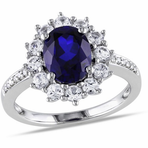 EVERLY JEWELRY | Sterling Silver 0.05 CT Diamond TW And 4 CT TGW Created Blue Sapphire Created White Sapphire Fashion Ring - image 1 of 4