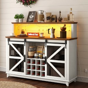 HOMCOM Farmhouse Coffee Bar Cabinet with LED Lights and Sliding Barn Doors, 55" Wine Bar Cabinet with Wine Racks and Glass Holder - 1 of 4