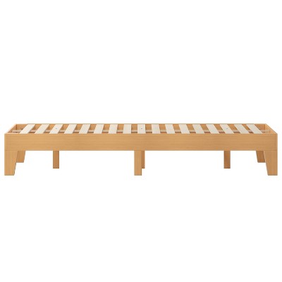 Natural Pine Queen Platform Bed Frame with Wooden Slats