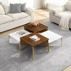 Vynxaria Mid Century Modern Nesting Coffee Tables (Set of 4) Square, Free Adjustable Shape, White & Walnut, MDF Marble-Effect, Sleek Metal Legs - 3 of 4