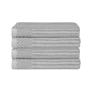 Plush Cotton Ribbed Checkered Border Medium Weight 4 Piece Bath Towel Set by Blue Nile Mills - 1 of 4