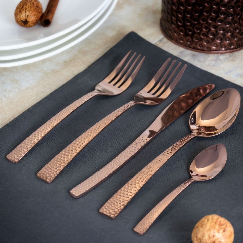 MegaChef Baily 20 Piece Flatware Utensil Set, Stainless Steel Silverware Metal Service for 4 in Rose Gold, 5 of 8