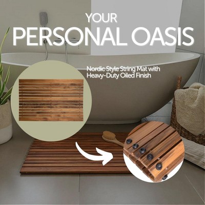 Nordic Teak Wood Bath Mat with Rubber Feet, 31.4" x 19.6"