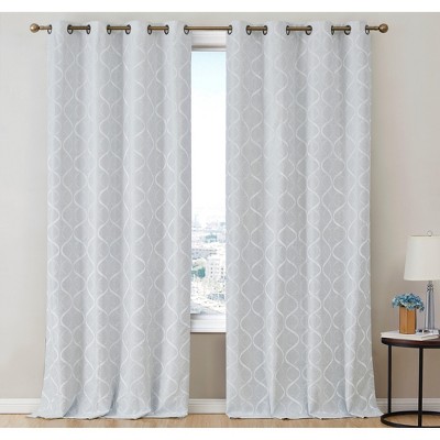 HLC.ME Versailles Lattice Flocked 100% Complete Blackout Thermal Insulated Window Curtain Grommet Panels, Set of 2