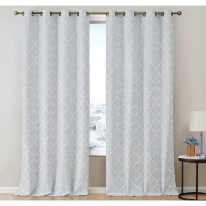 HLC.ME Versailles Lattice Flocked 100% Complete Blackout Thermal Insulated Window Curtain Grommet Panels, Set of 2 - 1 of 4
