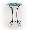 23" Outdoor Mosaic Dragonfly Glass Birdbath Bowl with Metal Stand Turquoise Green - Alpine Corporation - image 3 of 4