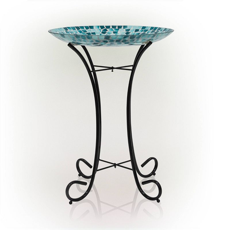 23&#34; Outdoor Mosaic Dragonfly Glass Birdbath Bowl with Metal Stand Turquoise Green - Alpine Corporation, 4 of 9