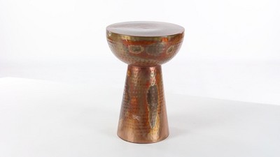 Vintage-Inspired Copper Metal Round Accent Stool - 22.5" x 15.4"