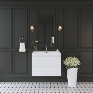 Whisen Floating Wall-Mounted Bathroom Vanity with Resin Sink, Water-Resistant Timber Cabinet and 2 Storage Drawers - 1 of 4